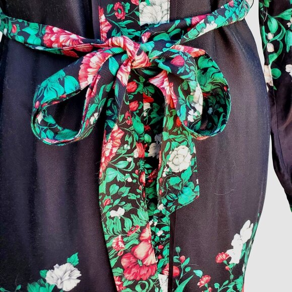 Anthropologie Bohemian Midi Shirt Dress 12 Long Sleeve Black and Green Floral - Picture 12 of 12